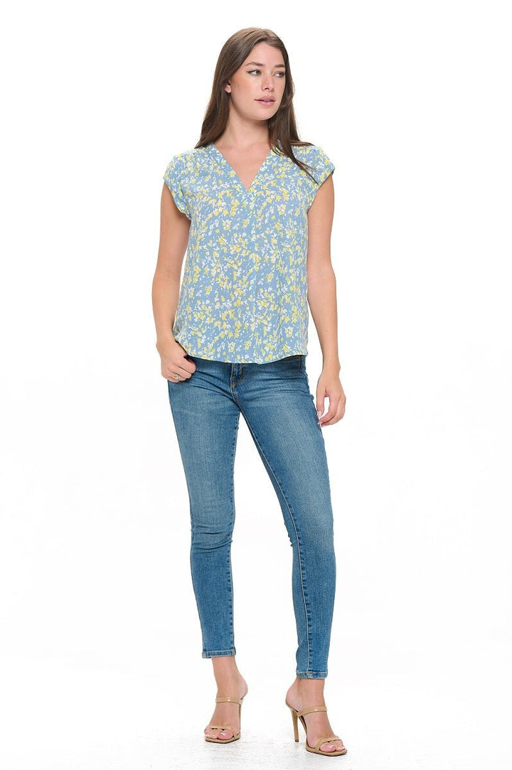 Image of West K Olivia Cap Sleeve V - Neck Top Seafoam Non Print