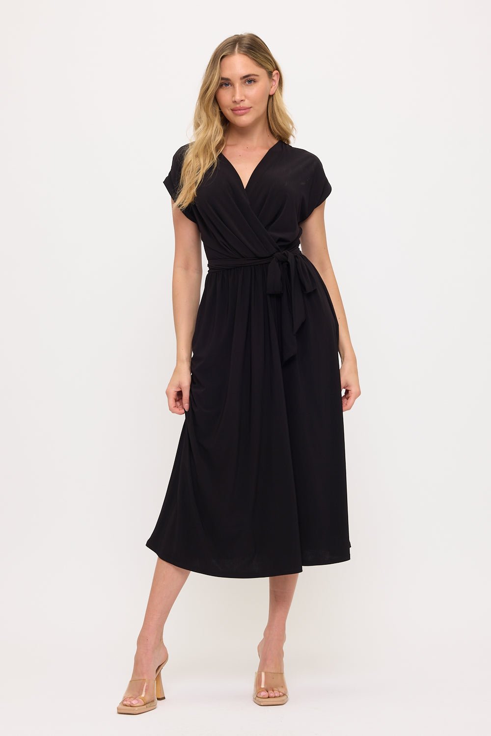Image of West K Oona Surplice Tie - Waist Midi Dress Black