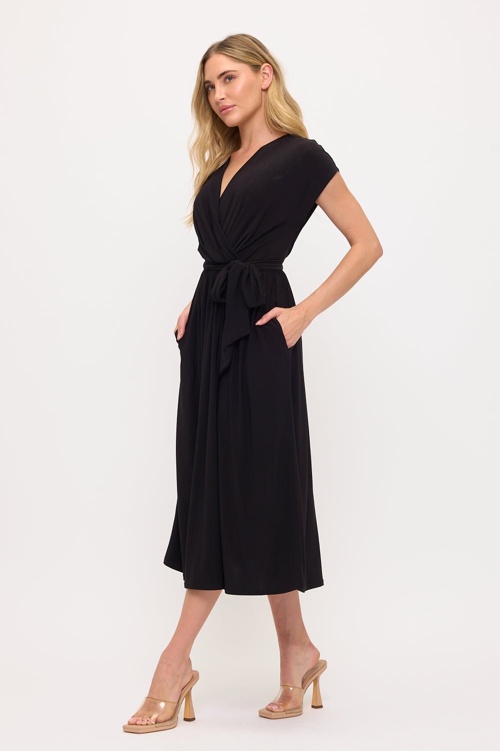Image of West K Oona Surplice Tie - Waist Midi Dress Black
