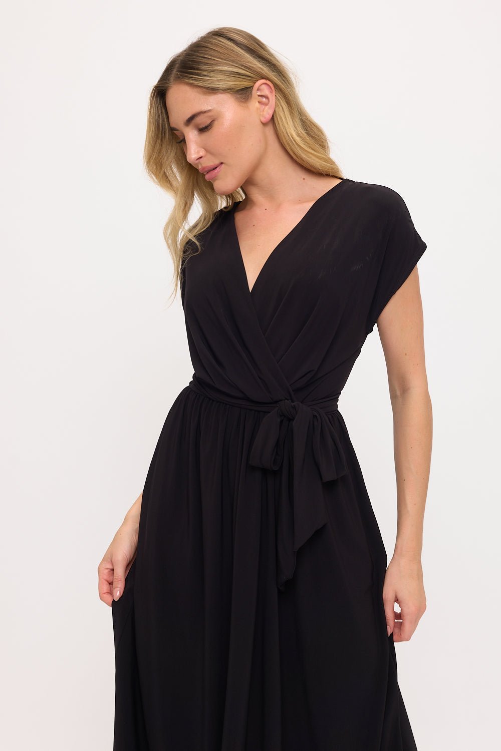 Image of West K Oona Surplice Tie - Waist Midi Dress Black