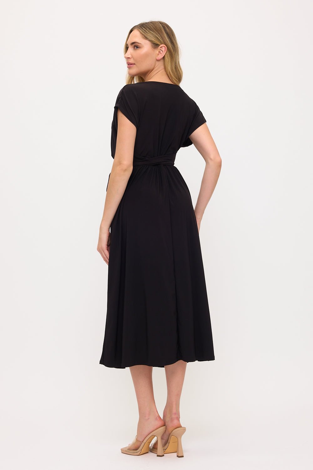 Image of West K Oona Surplice Tie - Waist Midi Dress Black