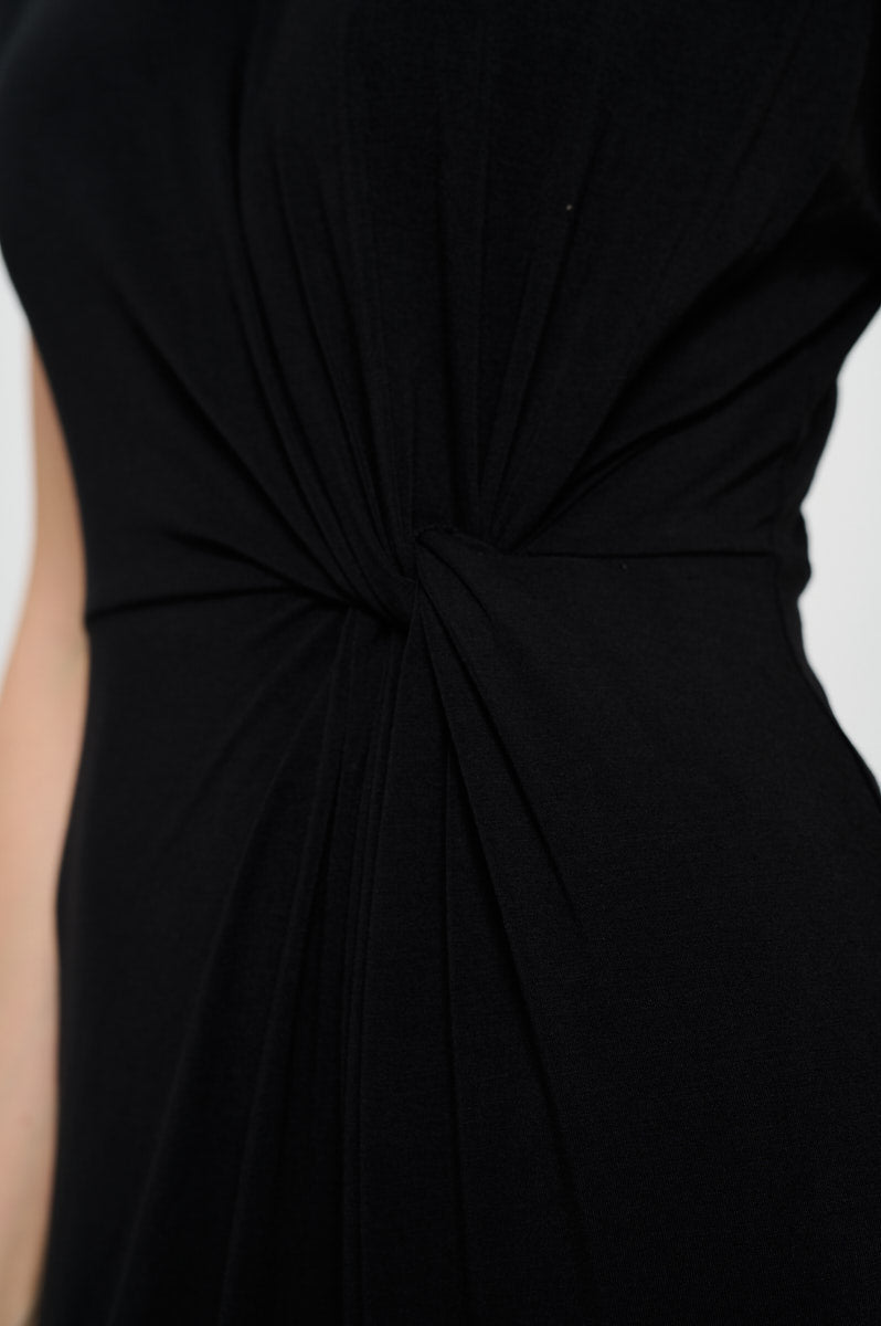 Image of West K Parker Crew - Neck Short Sleeve Knob - Front Midi Dress with Slits Black