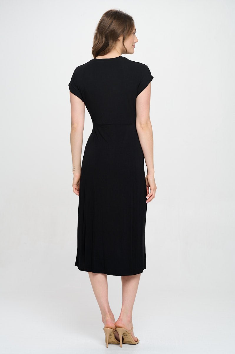 Image of West K Parker Crew - Neck Short Sleeve Knob - Front Midi Dress with Slits Black