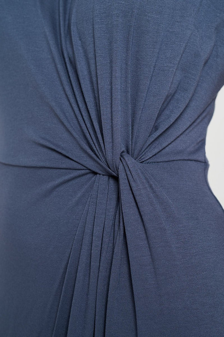 Image of West K Parker Crew - Neck Short Sleeve Knob - Front Midi Dress with Slits Slate Blue