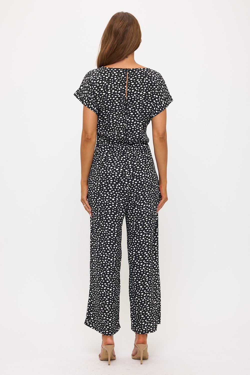 Image of West K Priya Dolman Sleeve Tie Front Jumpsuit Blk/Wht Multi