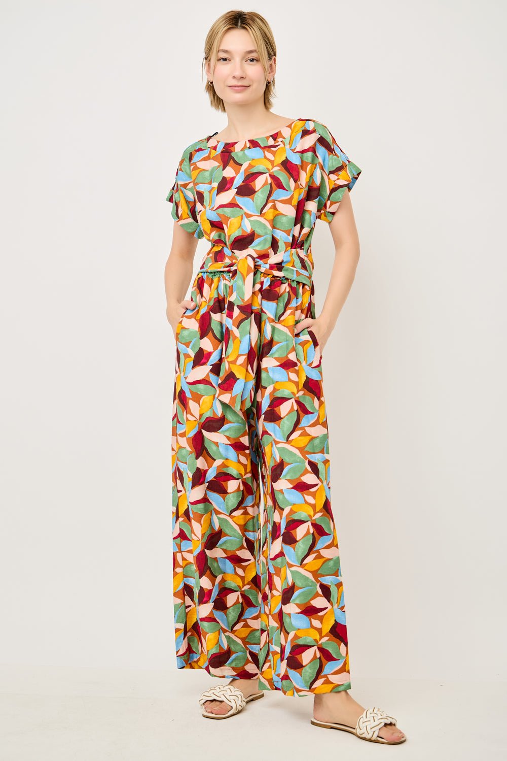 Image of West K Priya Dolman Sleeve Tie Front Jumpsuit Spiced Multi