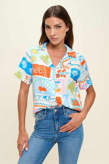 Image of West K Quinn Short Sleeve Button Down Printed Shirt Graphic Multi