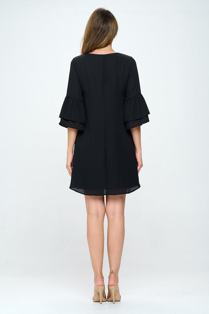 Image of West K Rebecca Tiered Bell Sleeve Dress Black