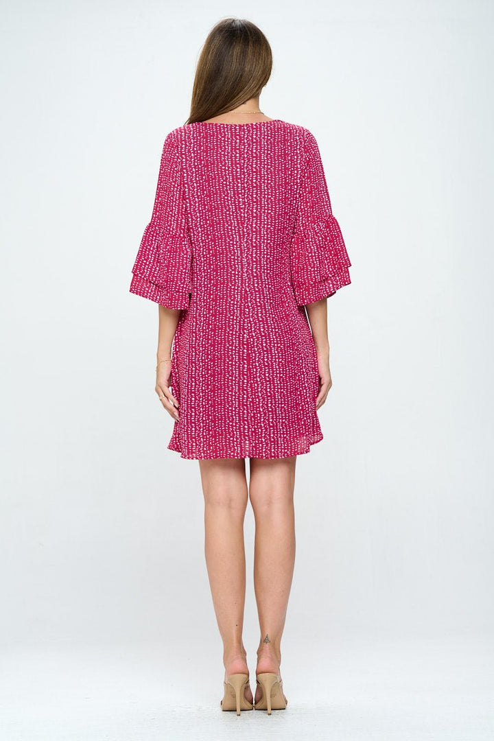 Image of West K Rebecca Tiered Bell Sleeve Dress Magenta Pebble