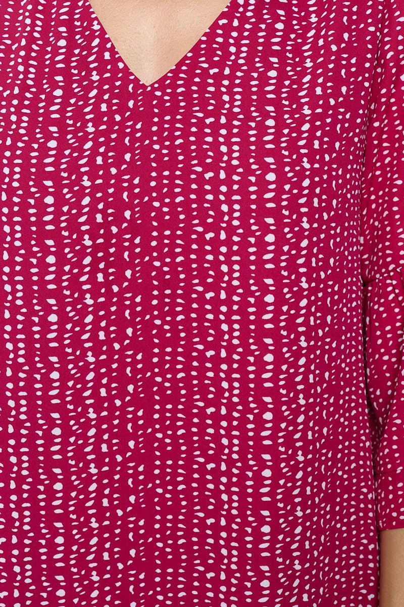 Image of West K Rebecca Tiered Bell Sleeve Dress Magenta Pebble