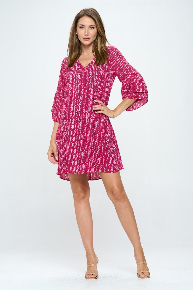 Image of West K Rebecca Tiered Bell Sleeve Dress Magenta Pebble