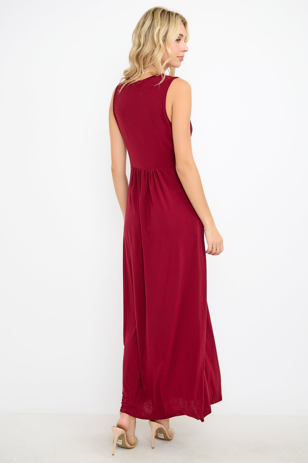 Image of West K Rita Sleeveless V neckline Midi Dress Wine