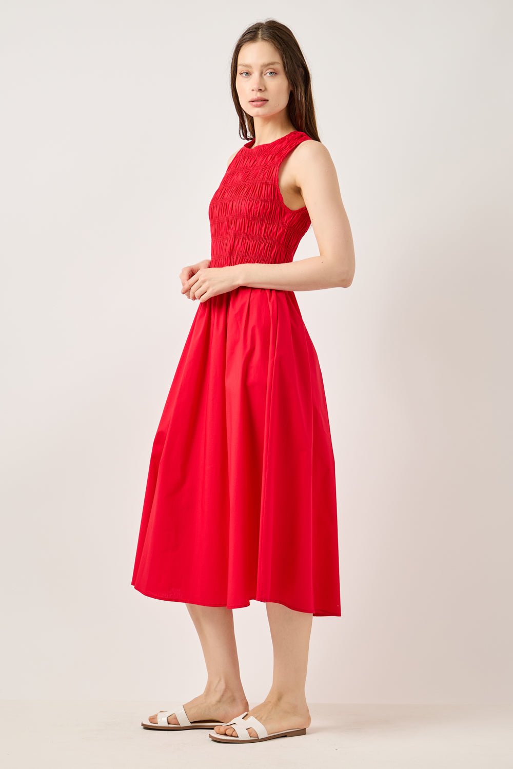 Image of West K Ruby Daydream Smocked Midi Dress Red