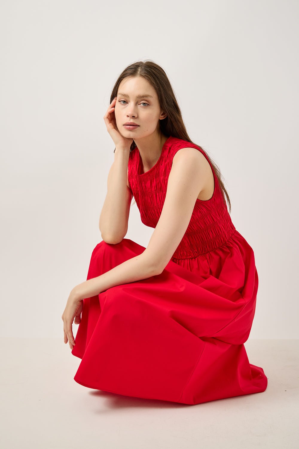 Image of West K Ruby Daydream Smocked Midi Dress Red