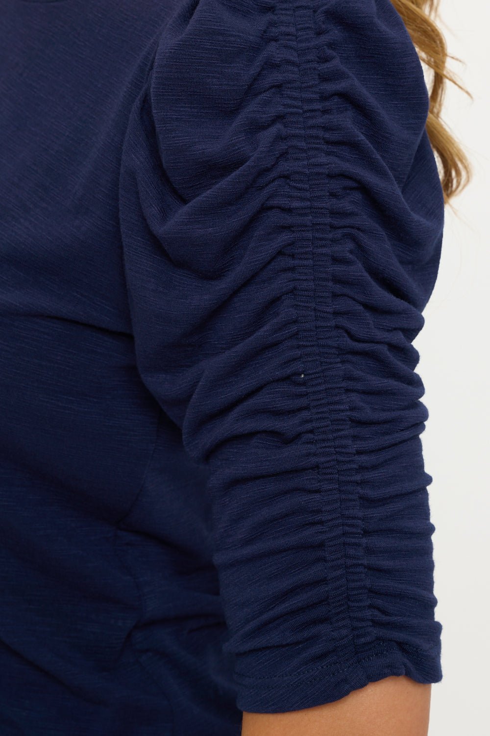Image of West K Sabine Ruched Sleeve Knit Top Navy