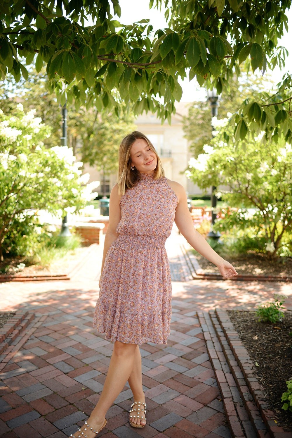 Image of West K Sadie Smocked Halter Dress Black Dot Chiffon