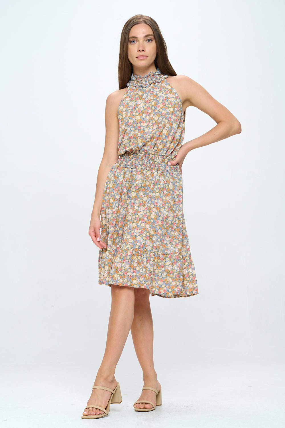 Image of West K Sadie Smocked Halter Dress Black Dot Chiffon