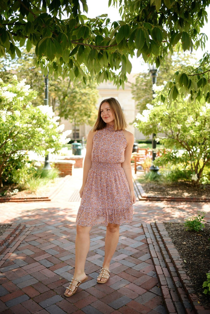 Image of West K Sadie Smocked Halter Dress Black Dot Chiffon