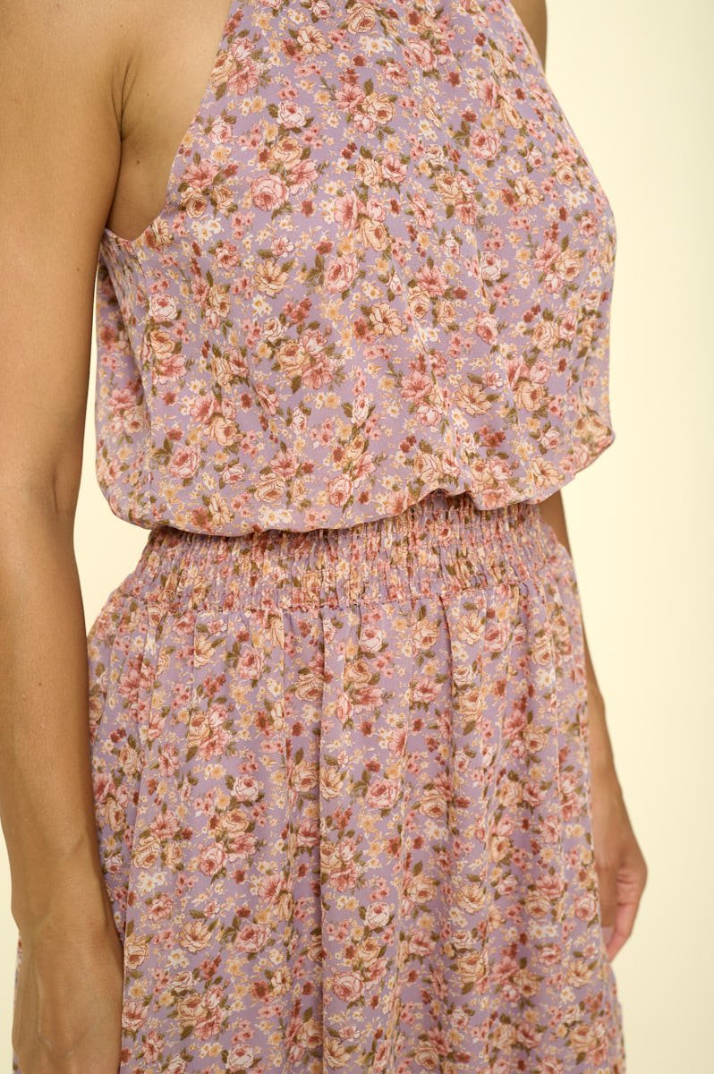 Image of West K Sadie Smocked Halter Dress Lavender Floral Chiffon