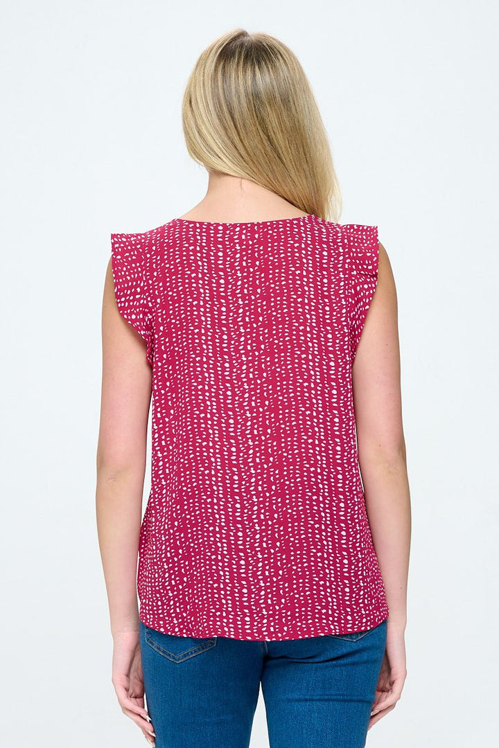 Image of West K Samantha Sleeveless Tie Front Ruffle V - Neck Top Magenta Pebble Print