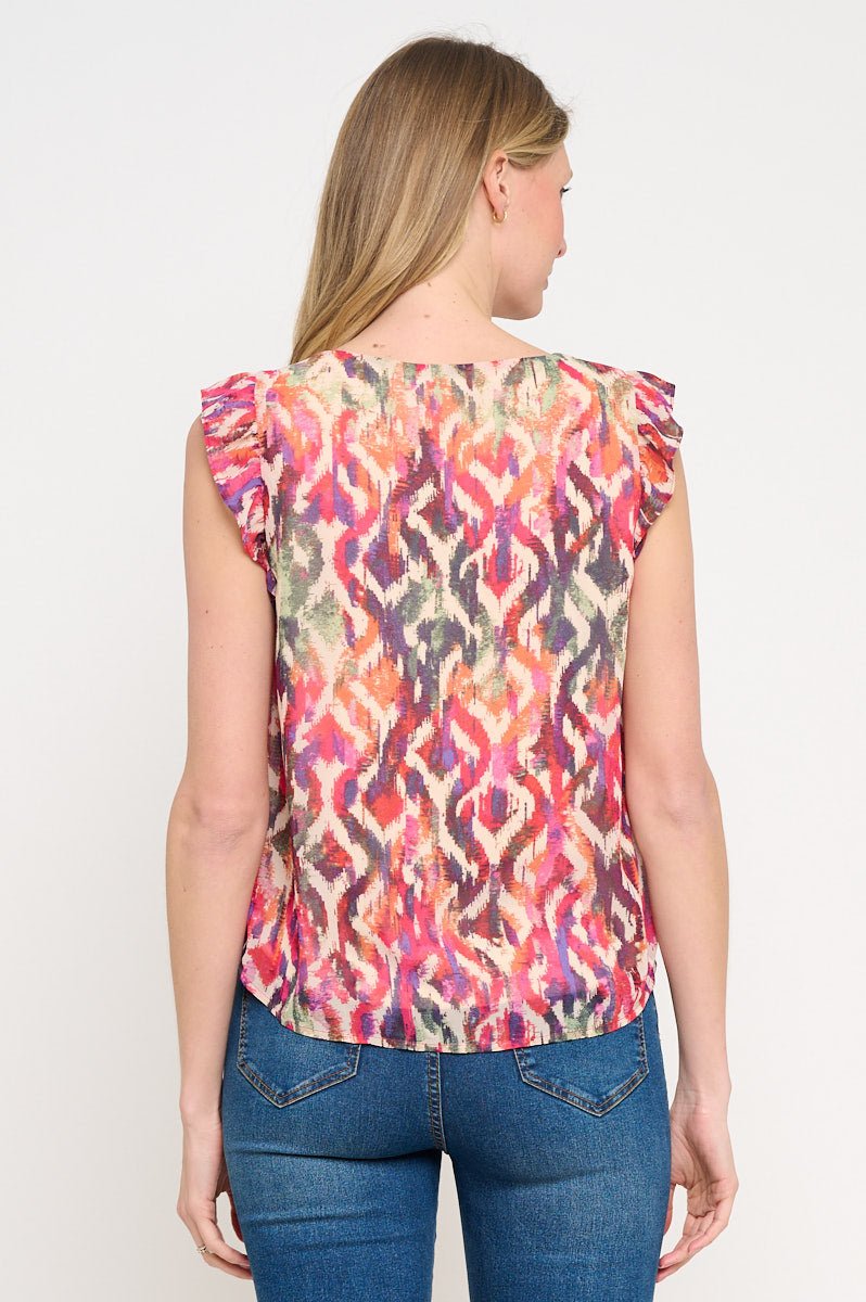 Image of West K Samantha Tie Front Ruffle Top Red Multi