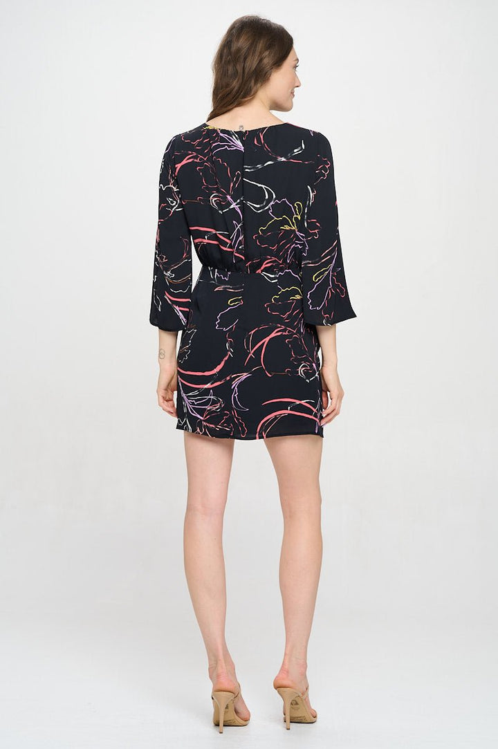 Image of West K Sasha Twist Neck Long Sleeve Mini Dress Etched Floral