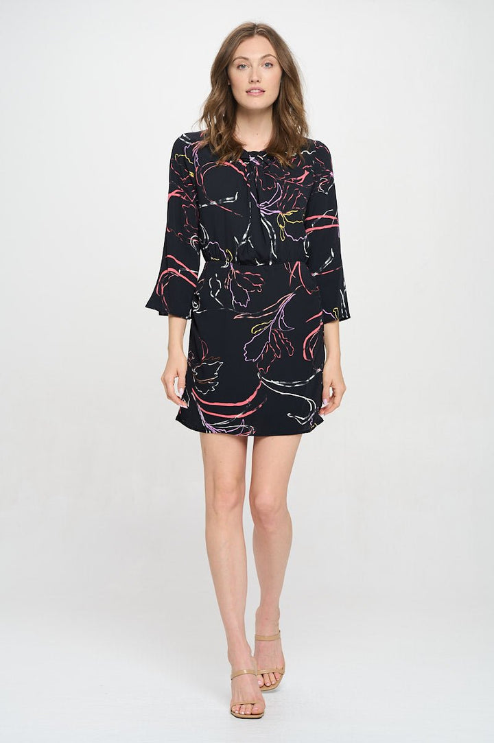 Image of West K Sasha Twist Neck Long Sleeve Mini Dress Etched Floral