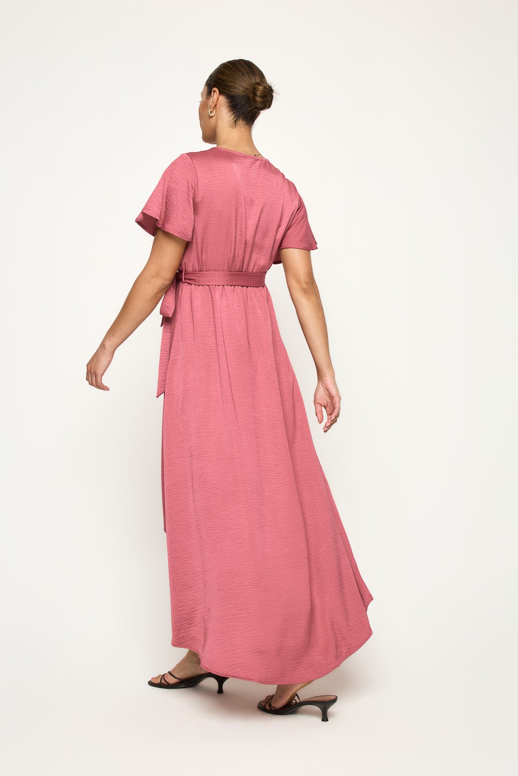 Image of West K Satin Georgia Faux Wrap Hi - Lo Dress Mulberry