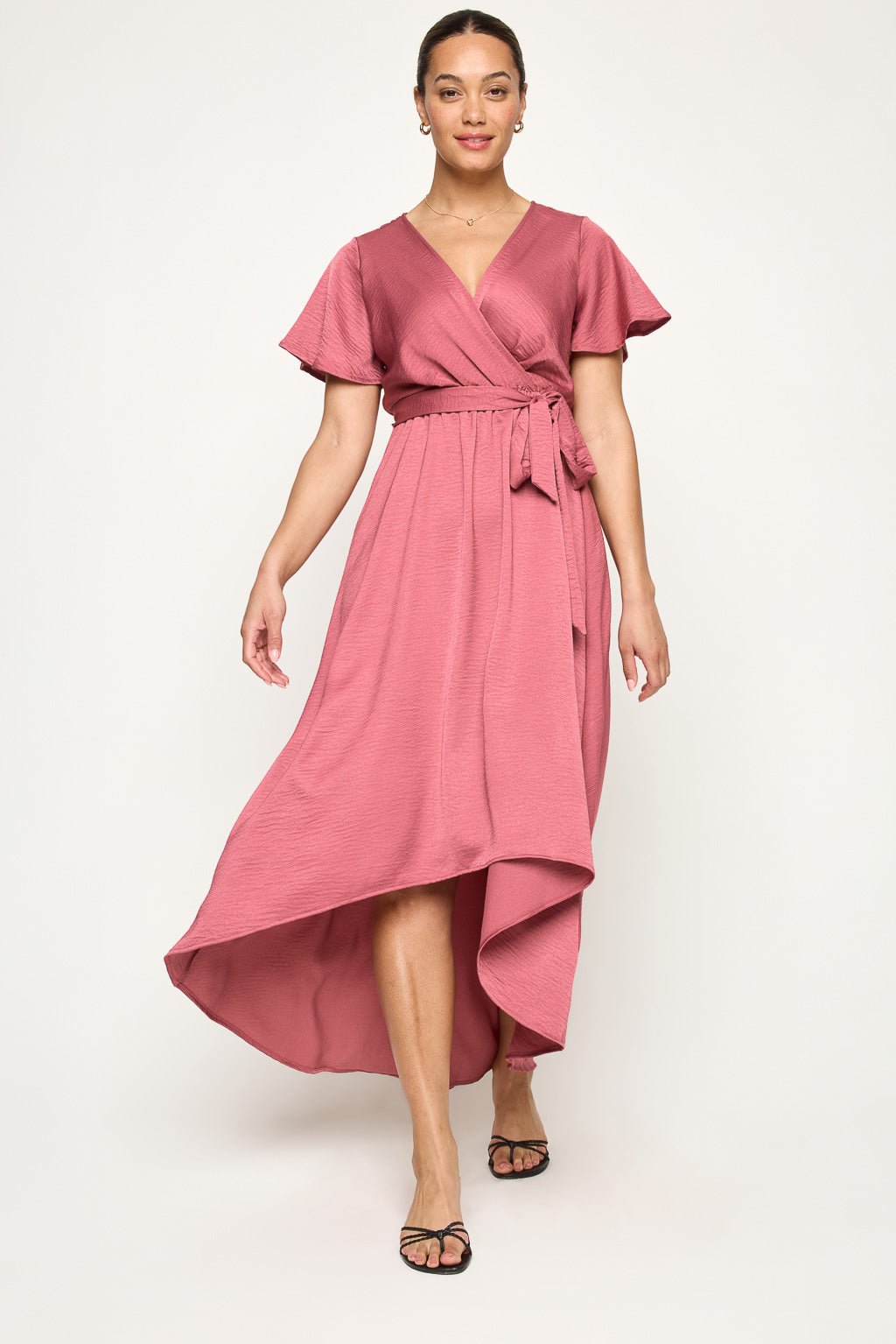 Image of West K Satin Georgia Faux Wrap Hi - Lo Dress Mulberry