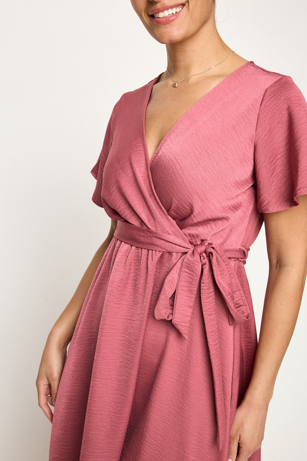 Image of West K Satin Georgia Faux Wrap Hi - Lo Dress Mulberry