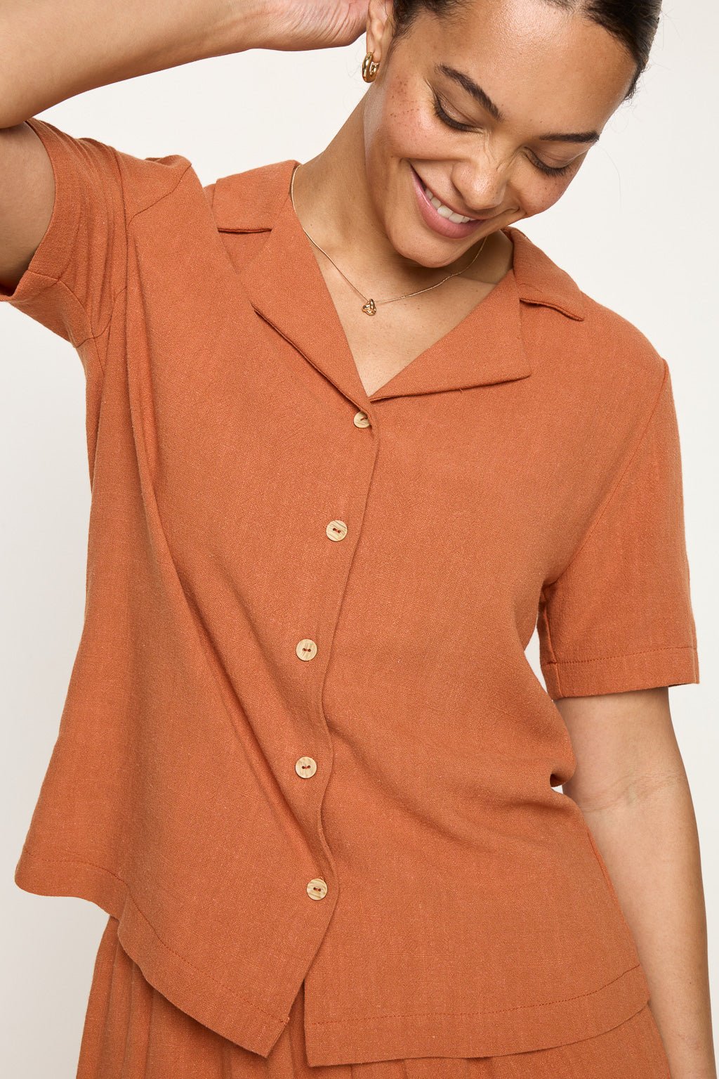 Image of West K Savannah Short Sleeve Button Down Shirt Blouse Rust