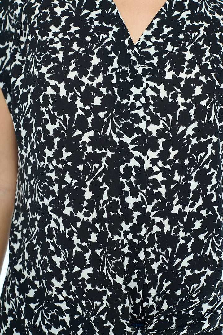 Image of West K Skye Dolman Sleeve Tie Front Blouse Black White Floral