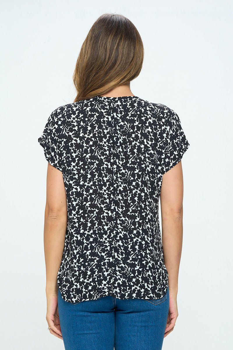 Image of West K Skye Dolman Sleeve Tie Front Blouse Black White Floral