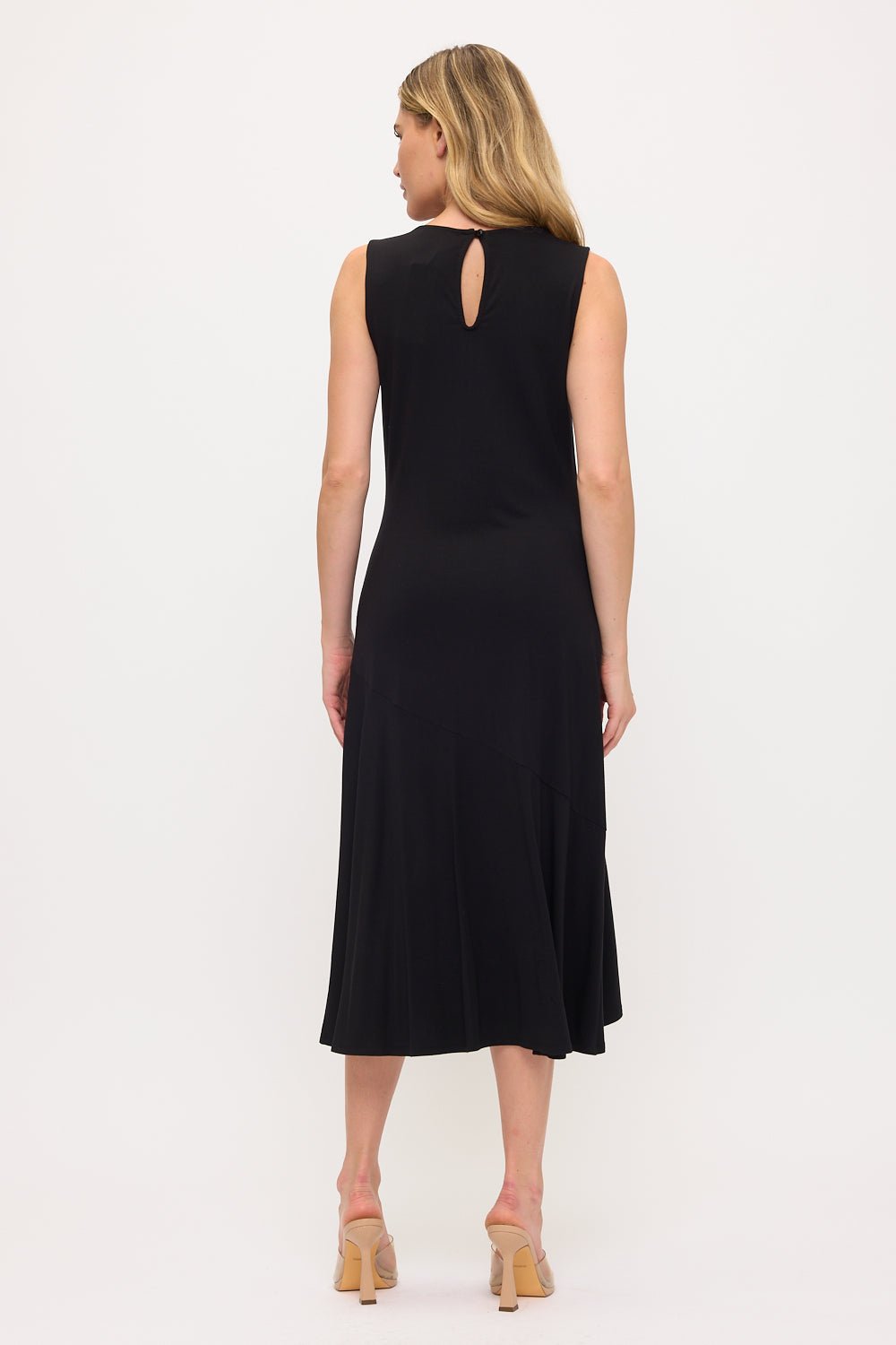 Image of West K Sleeveless Asymmetrical Hem Midi Dress Black
