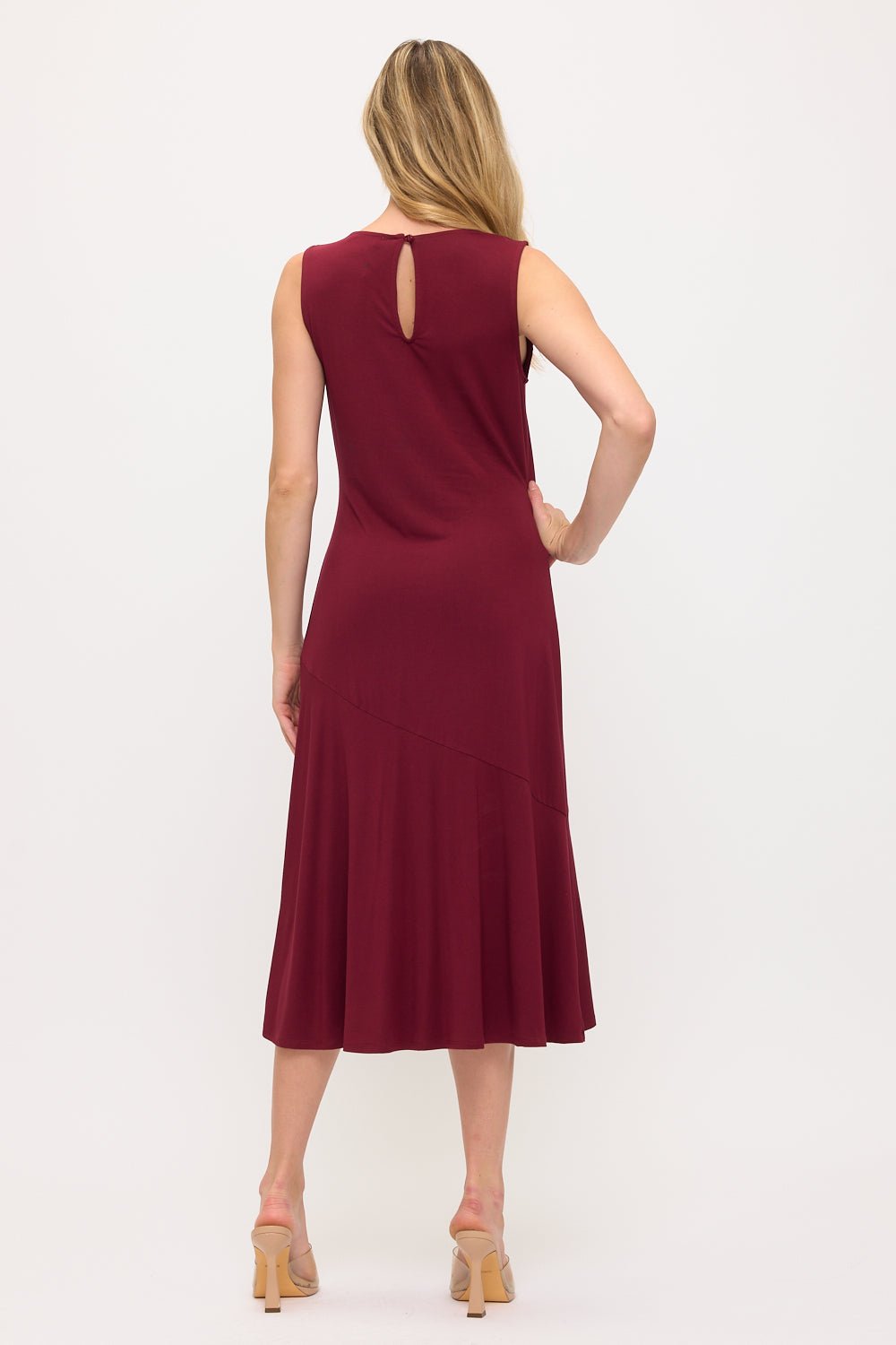 Image of West K Sleeveless Asymmetrical Hem Midi Dress Wine