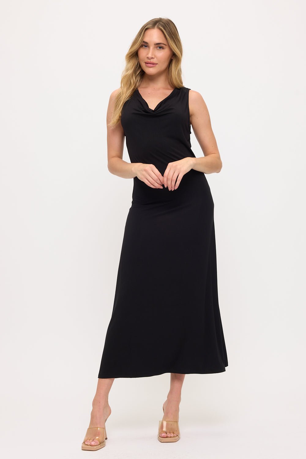 Image of West K Sleeveless Cowl Neck Midi Dress Black