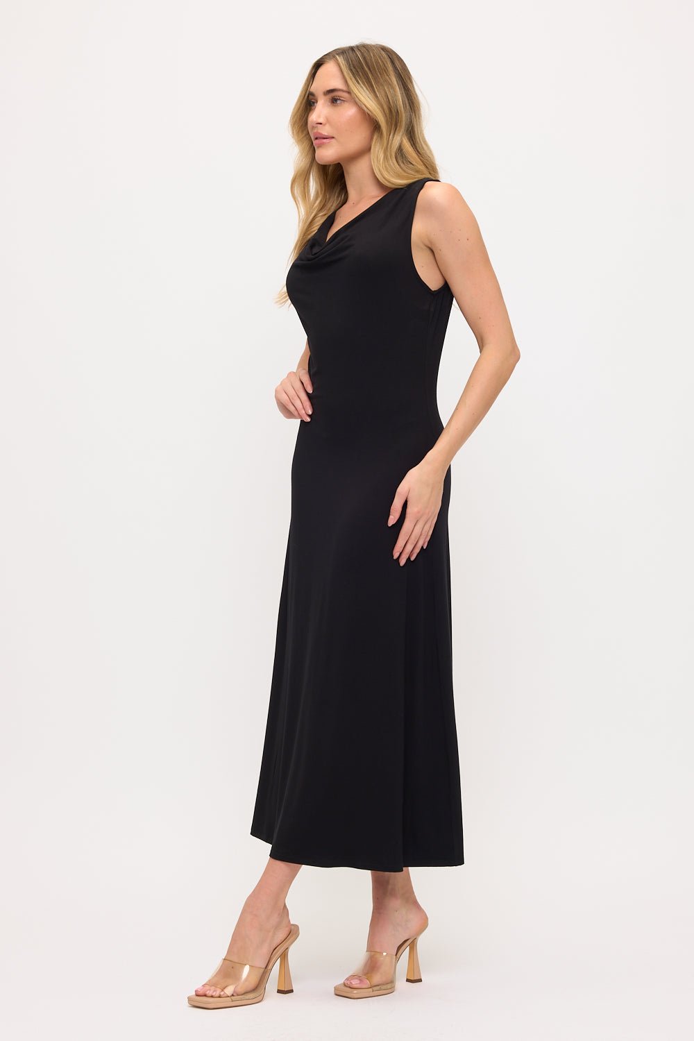 Image of West K Sleeveless Cowl Neck Midi Dress Black