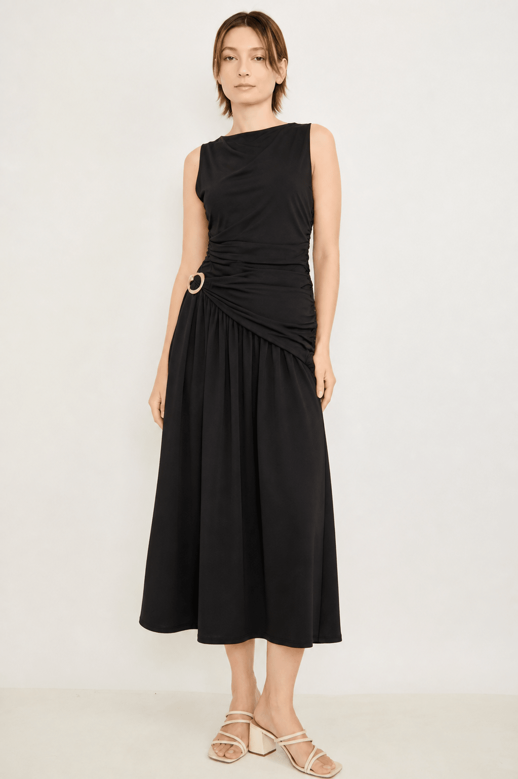 Image of West K Sleeveless Side Ring Midi Dress Black