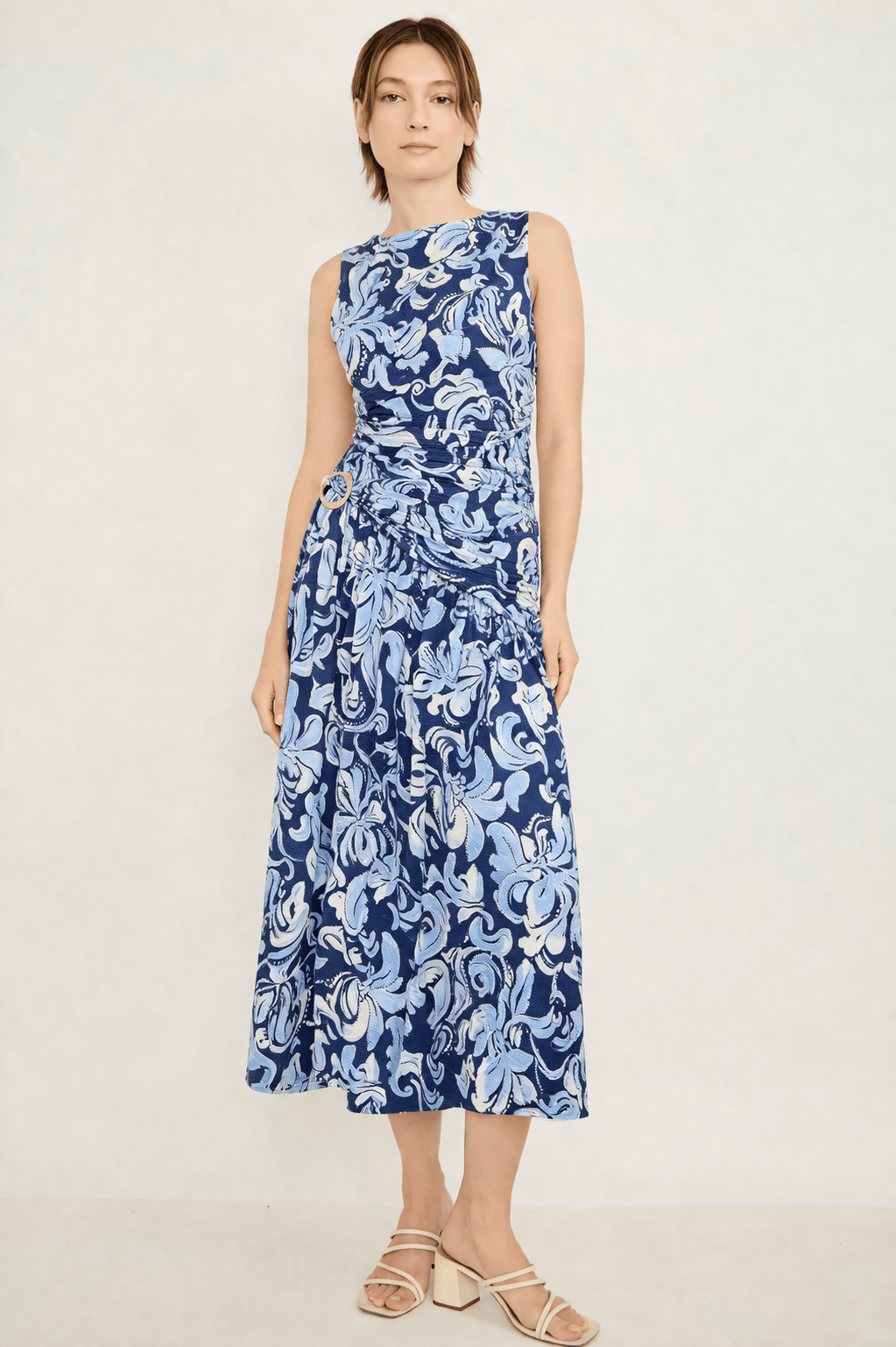 Image of West K Sleeveless Side Ring Midi Dress Blue Floral