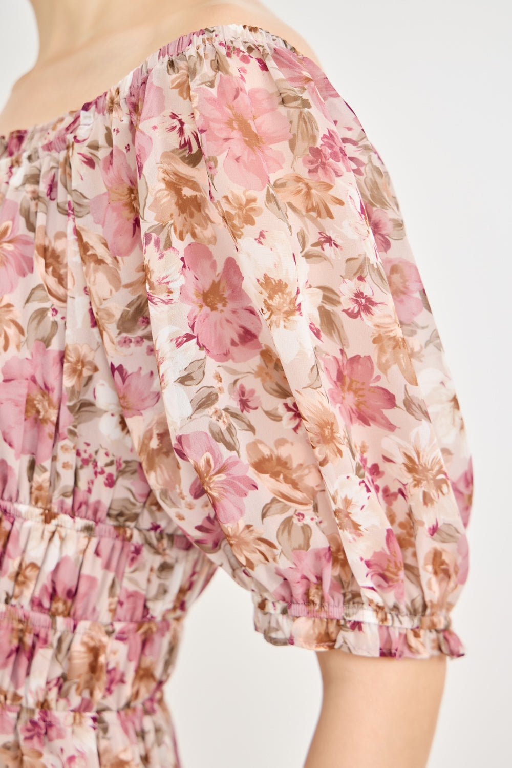 Image of West K Smocked Off - Shoulder Floral Mini Dress Mauve Floral
