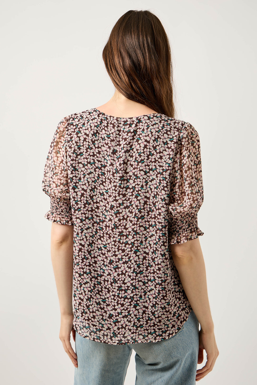 Image of West K Stacy Tie Front Ruffle Blouse Brown Daisy Floral