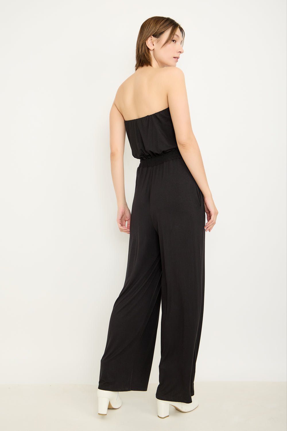 Image of West K Strapless Wide-Leg Knit Jumpsuit Black