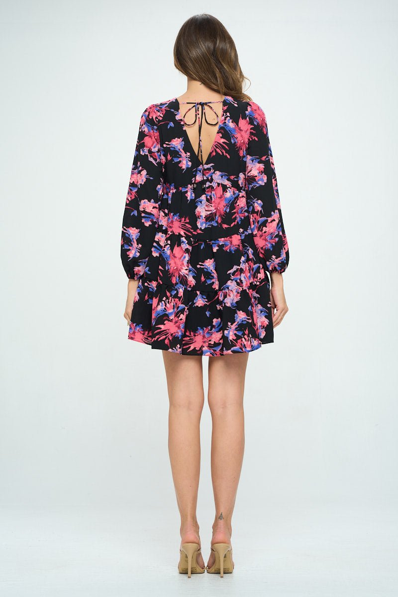 Image of West K Suzanna Long Sleeve Babydoll Dress Magenta Floral