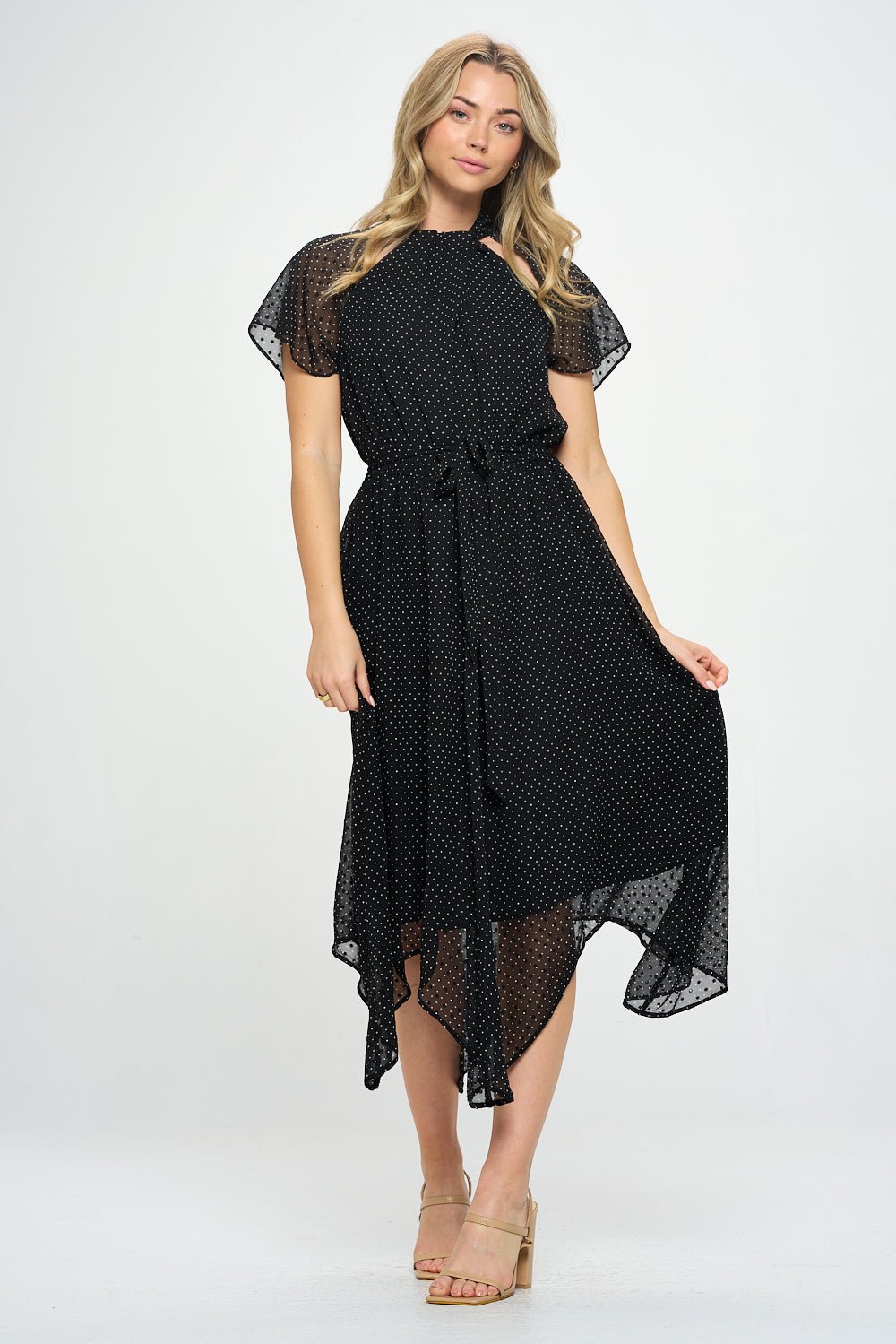 Image of West K Tamara Cutout Hanky Hem Dress Black Dots