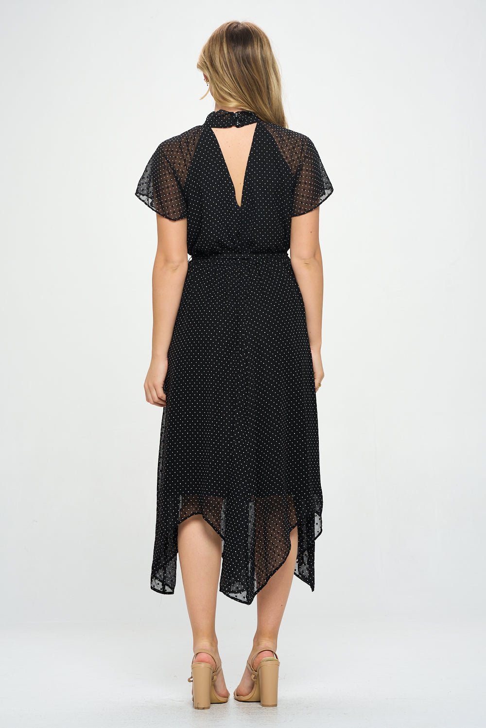 Image of West K Tamara Cutout Hanky Hem Dress Black Dots