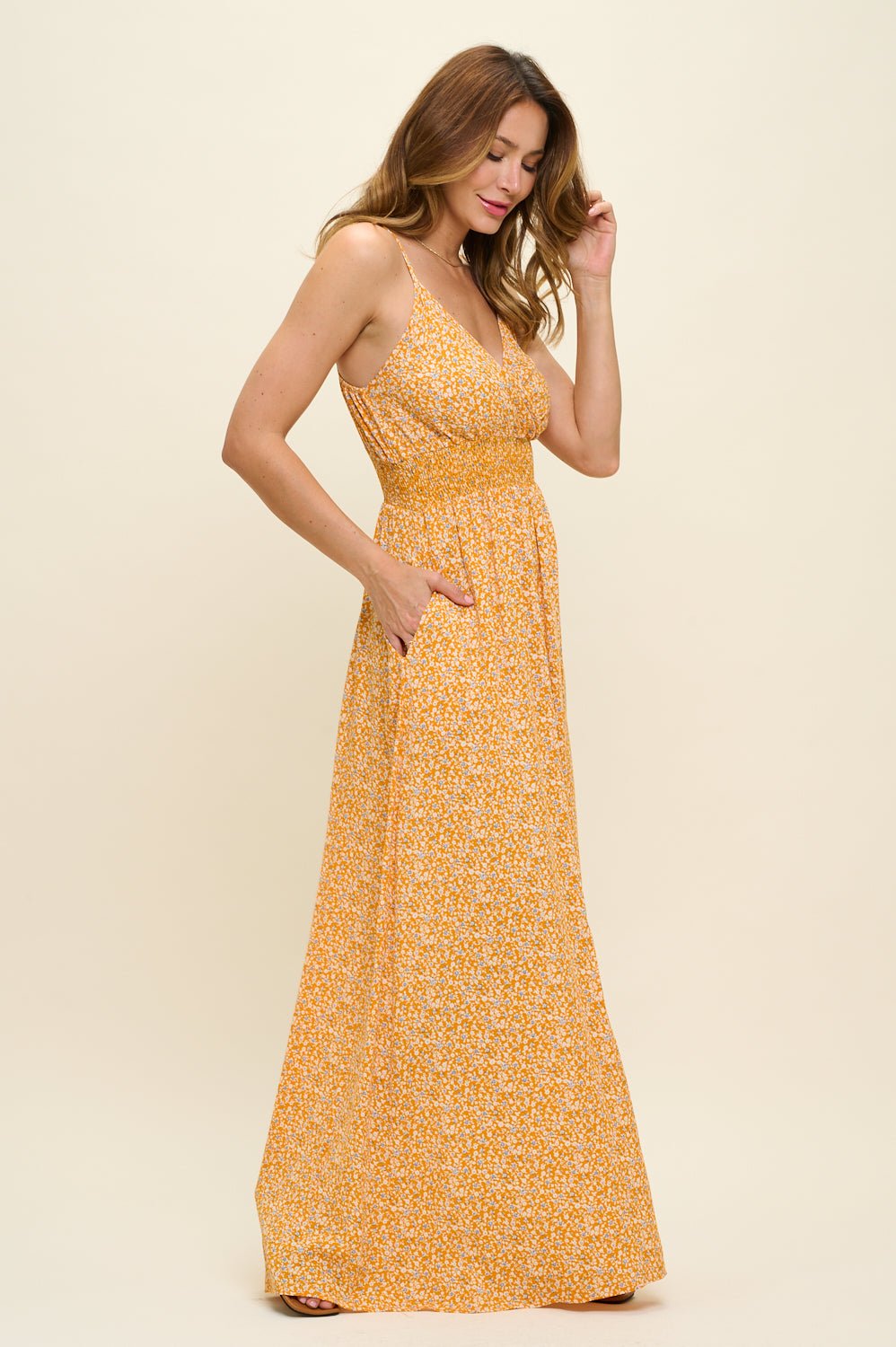 Image of West K Teagan Spaghetti Strap Maxi Dress Orange Ditzy Floral