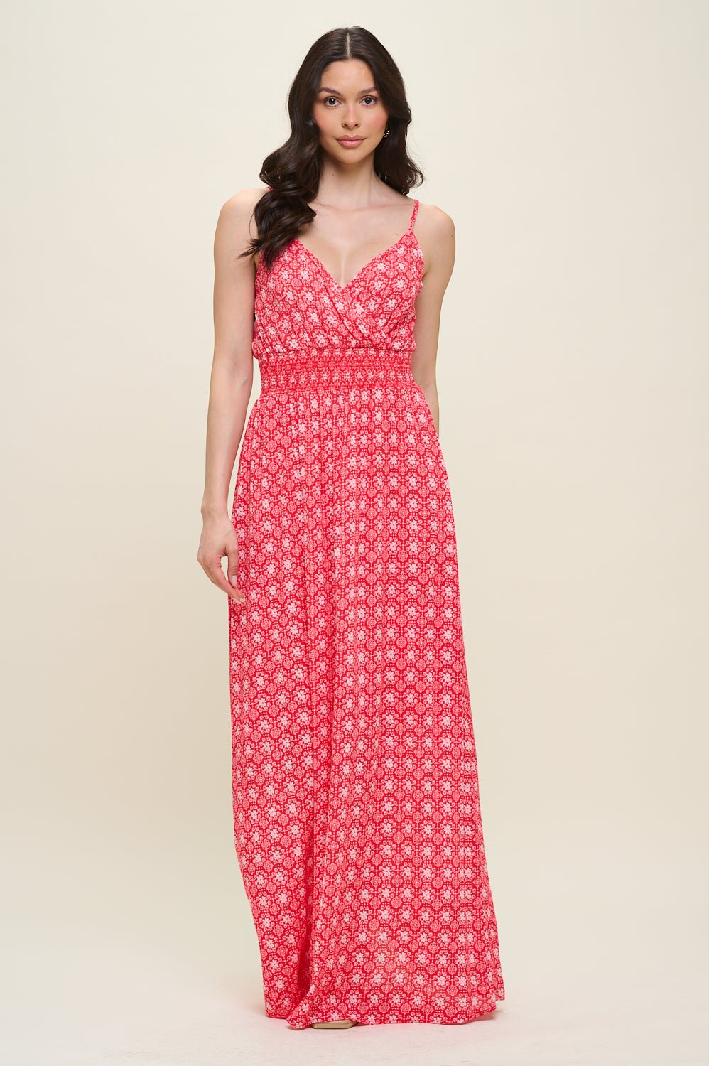 Image of West K Teagan Spaghetti Strap Maxi Dress Red Daisy Floral