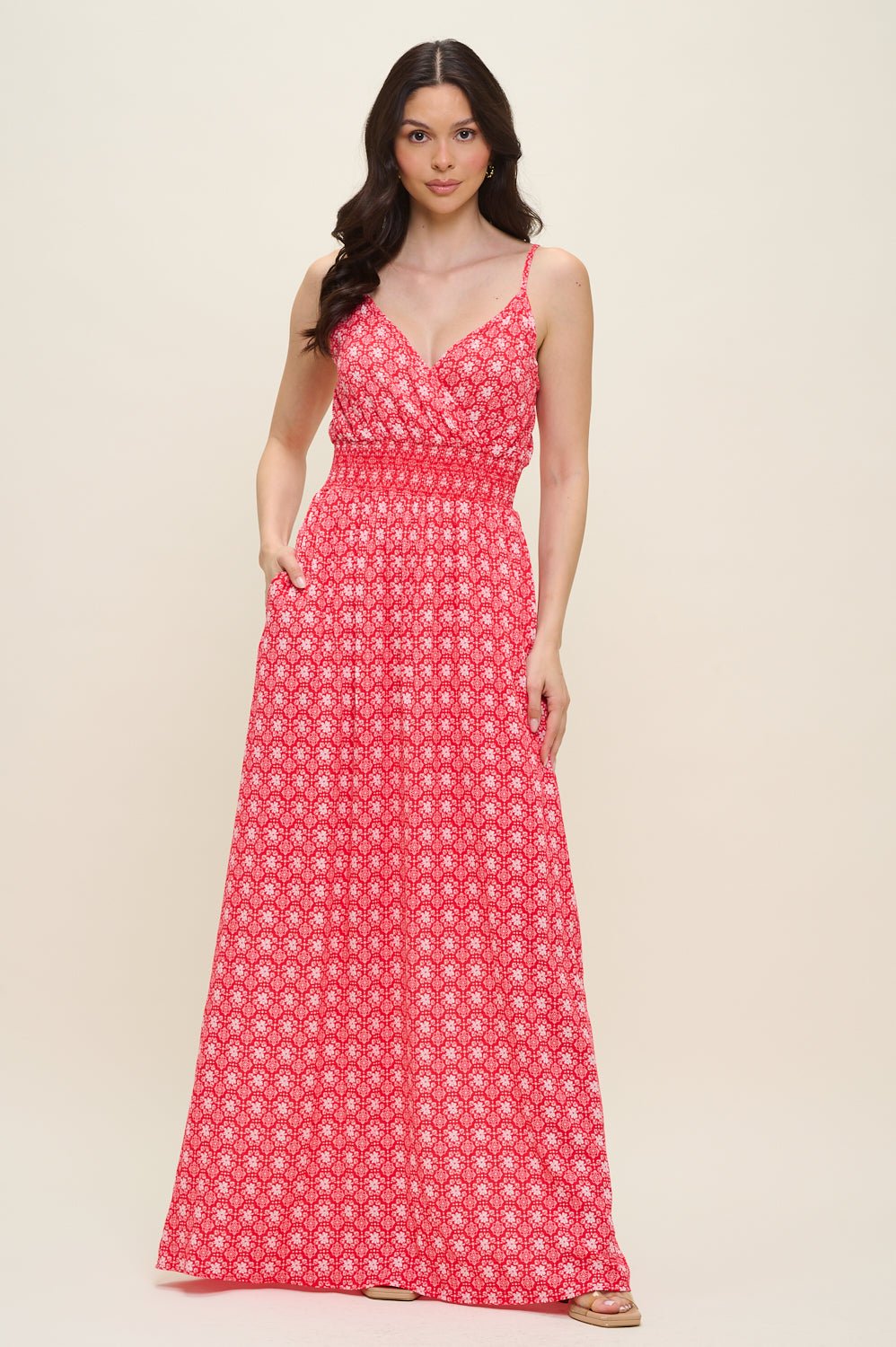 Image of West K Teagan Spaghetti Strap Maxi Dress Red Daisy Floral