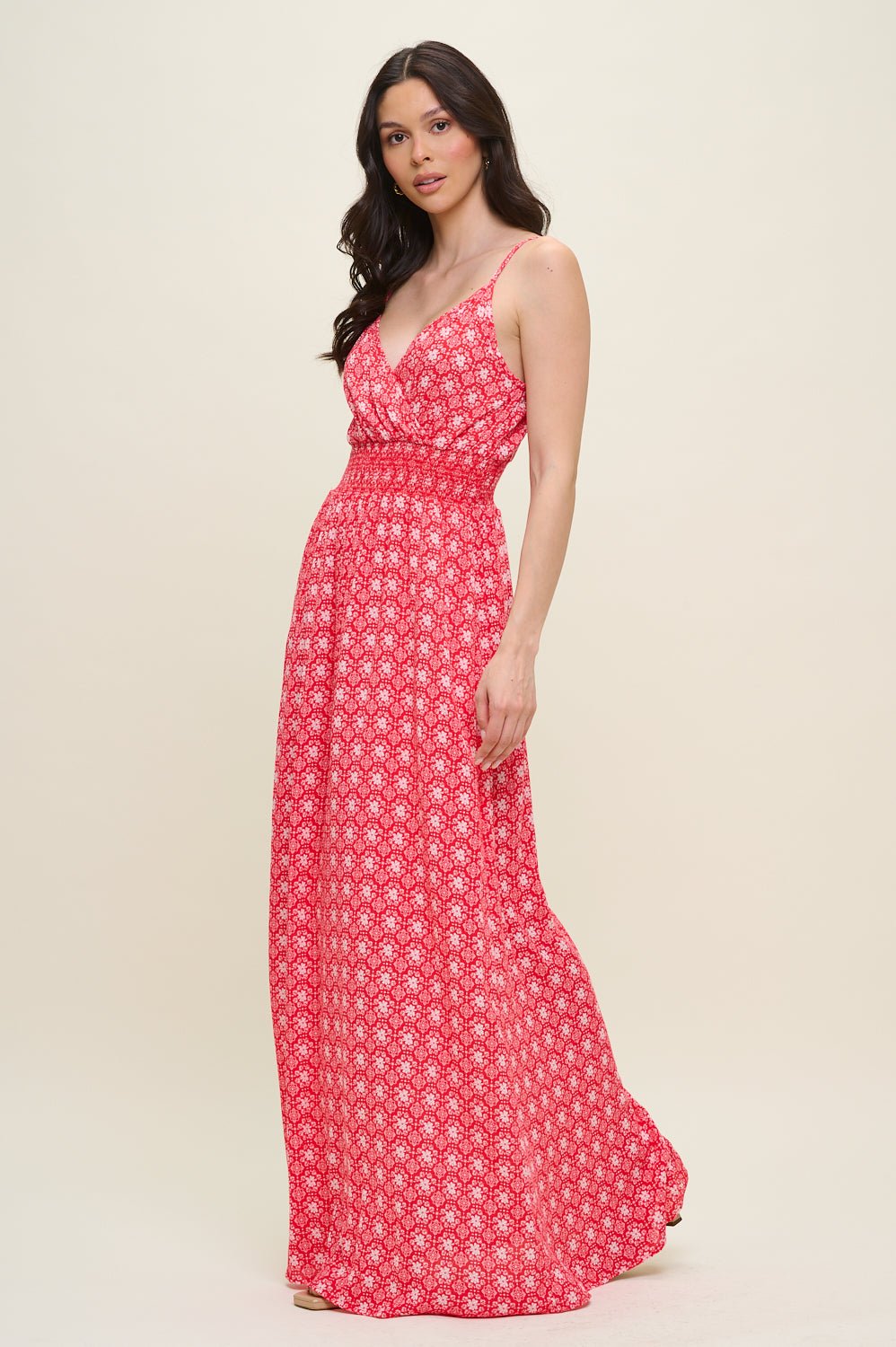 Image of West K Teagan Spaghetti Strap Maxi Dress Red Daisy Floral