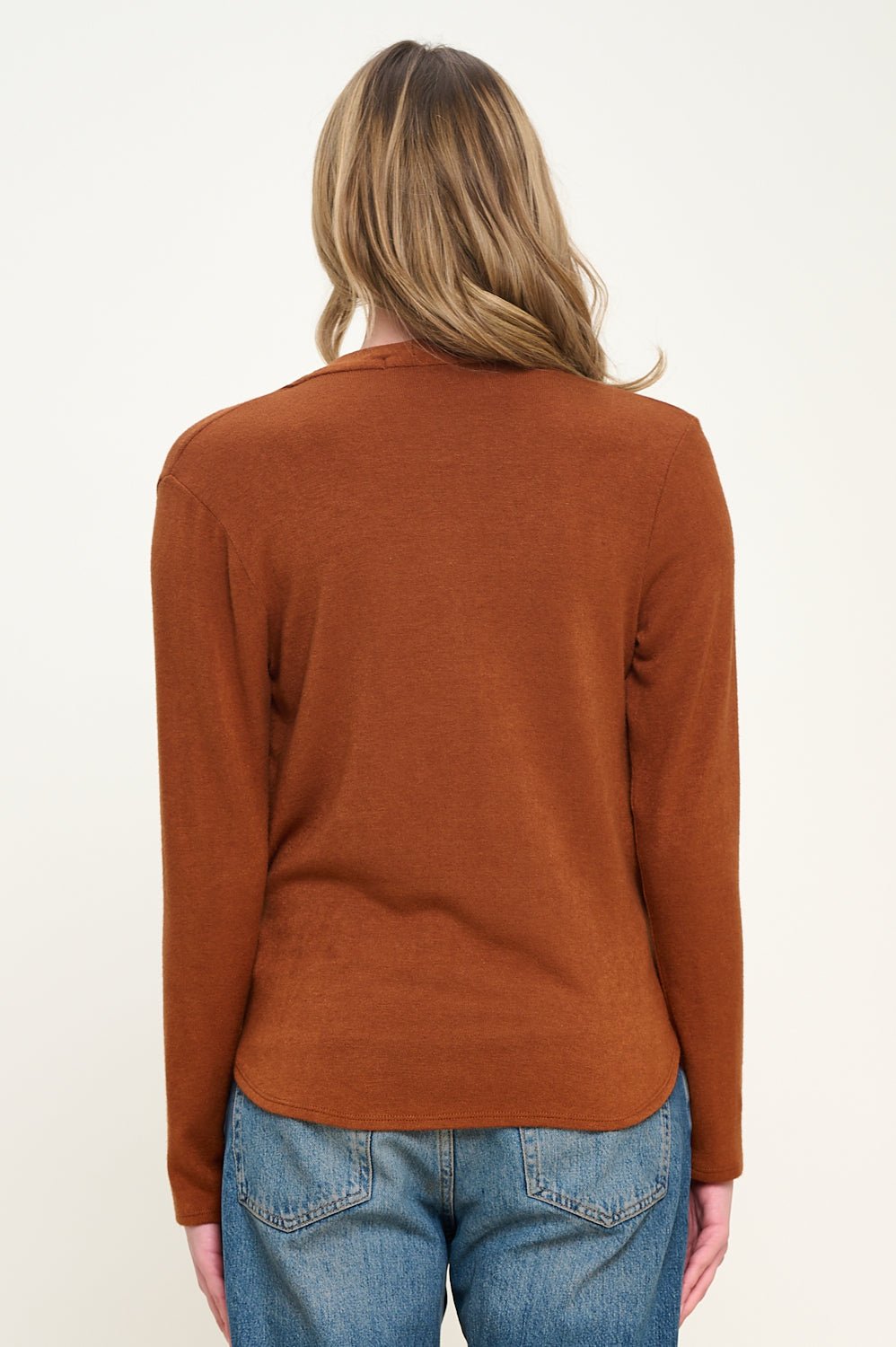 Image of West K Tessa Long Sleeve Surplice Knit Top Burnt Orange